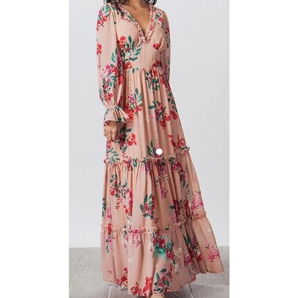 Vici Dresses & Skirts - VICI Pink Floral Print Long Sleeve Ruffle & backless Maxi Dress Sz Medium